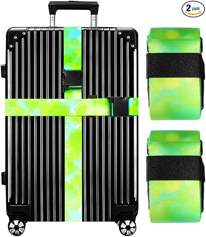 Luggage Straps for Suitcases TSA Approved-2 Pack Bright Personalized Luggage Belt Strap for Suitcase/Carry On Bag Luggage Accessories for Travel (Watercolor-Green)