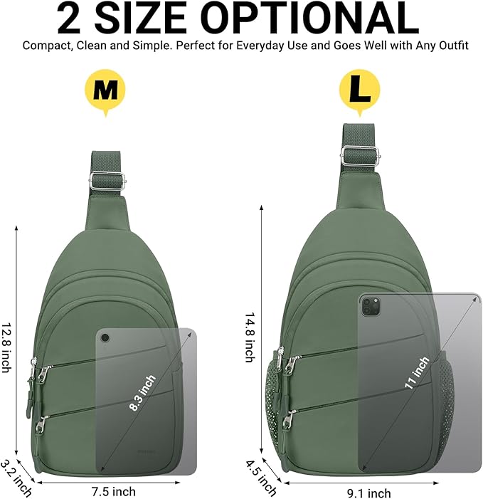 Tuwubi Crossbody Bags for Women, Sling Bag for Men, Small Hiking Backpack Anti Theft Lightweight for Outdoors Travel （M, Sage Green）