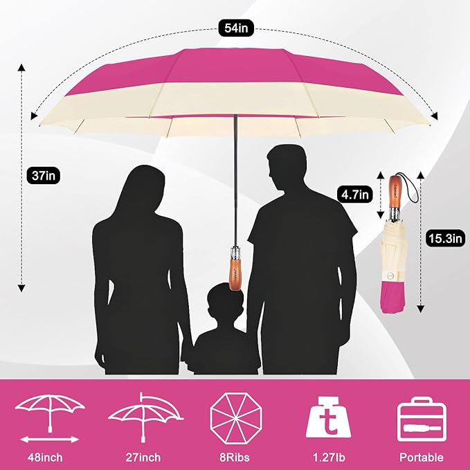 Lejorain Compact Golf Umbrella Large - 54inch Travel Big Portable Automatic Folding Umbrella Windproof for Men Heavy Duty 210T Dupont Teflon Coated Umbrella for Rain
