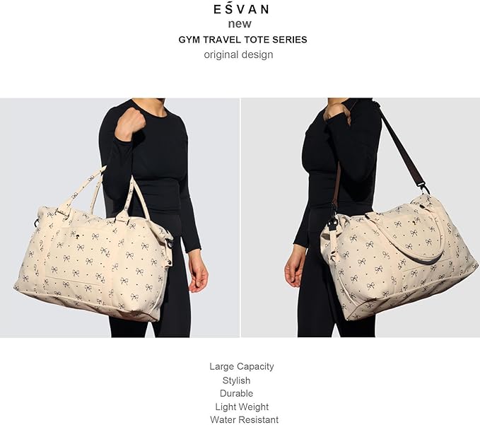 ESVAN Travel Tote Duffel Gym Bag,Weekender Overnight Carry-on Tote Crossbody Bag with Wet Pocket and Trolley Sleeve Upgraded