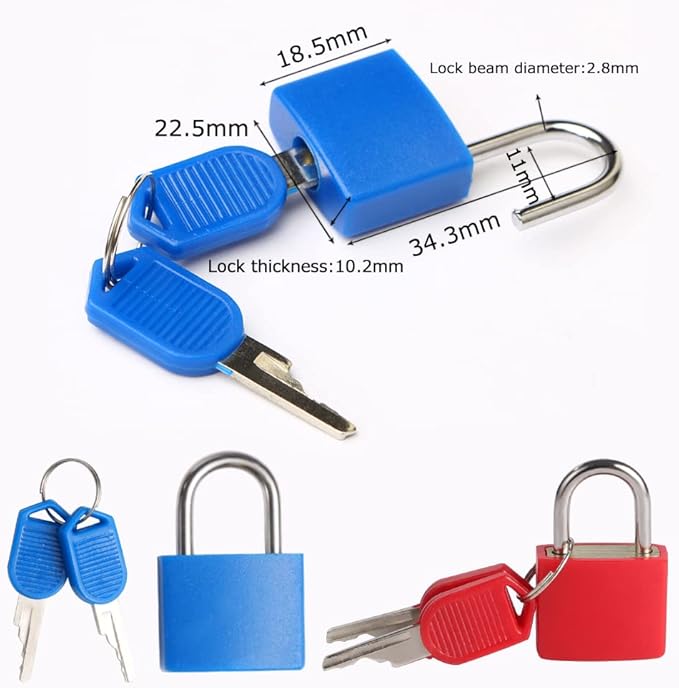 10 Pcs Luggage Locks with Keys, Locker Lock Small Luggage Padlocks, Suitcase Locks Metal Keyed Padlock for School Gym