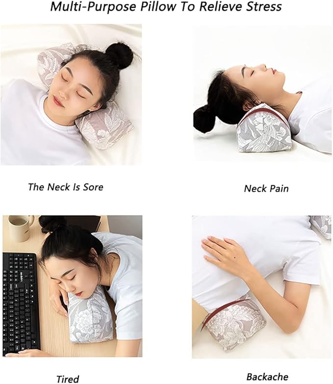 Neck & Cervical Pillows, Buckwheat Pillow Cervical Neck Roll Pillow Buckwheat Hulls Filling Cooling Round Pillows Lunch Break Buckwheat Pillow Office Waist Support Organic Buckwheat Pillow ( Color : B