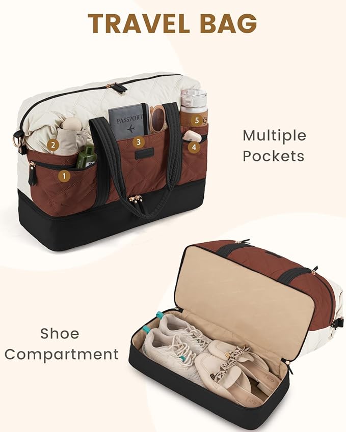 LOVEVOOK Travel Duffle Bag, Lightweight Weekender Bags for Women with Shoe Compartment, 40L Puffer Gym Bag Personal Item Travel Bag, Carry On Overnight Bags and Hospital Bag for Labor and Delivery