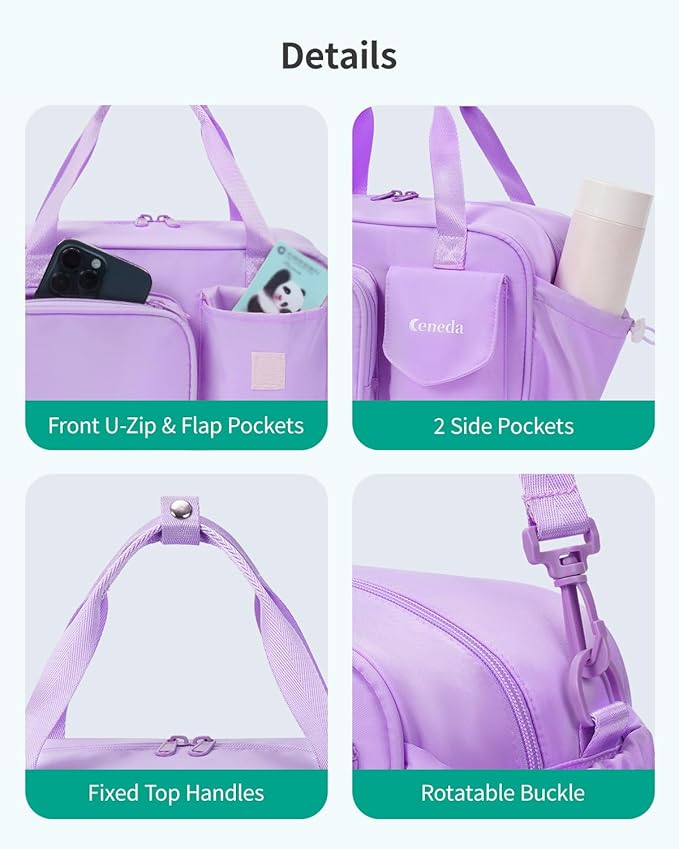 Ceneda 12 inch Mini Gym Bag for Women, Small Duffle Bag with Wet Pocket, Lightweight Multi-Pocket Travel Tote for Yoga, Sports, Workout, Daily Use - Water-Resistant