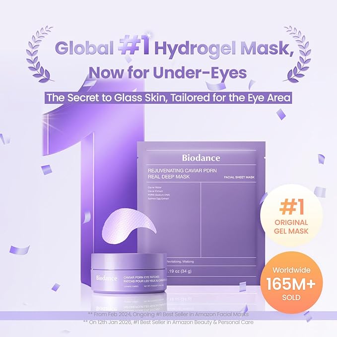 BIODANCE Caviar PDRN Eye Patches, Nourishing Under Eye Patches for Dark Circles, Depuffing Eye Mask for Puffy & Tired Eyes, Travel Essentials & Self Care Gifts for Women, Korean Skin Care (60 Count)