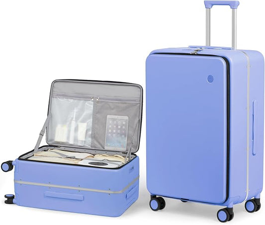 mixi 26 Inch Large Checked Luggage PC Hard Shell Suitcase Top Opening Aluminum Frame Travel Suitcases with Wheels, Lilac Purple