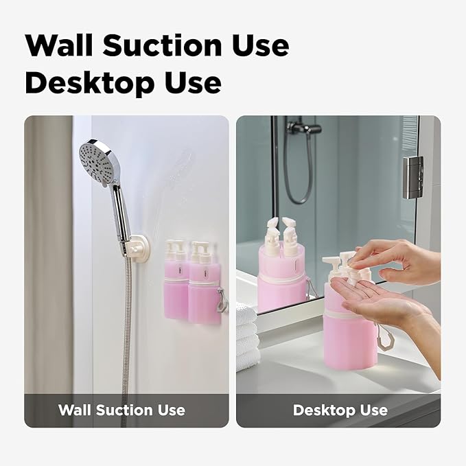 Travel Bottles for Toiletries, TSA Approved Travel Shampoo and conditioner Bottles with Suction Cups, Pink