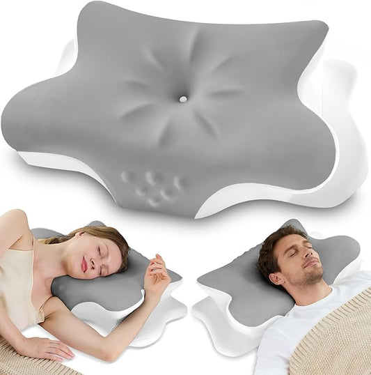 Cervical Neck Pillow for Pain Relief – Ergonomic Memory Foam Pillow for Side Sleeper Contour Orthopedic Bed Cooling Pillow for Neck Support – Ideal Christmas Birthday Gift for Women Men - Grey