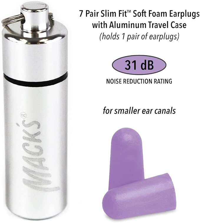 Mack’s Slim Fit Soft Foam Earplugs, 7 Pair with Travel Case – Small Ear Plugs for Sleeping, Snoring, Traveling, Concerts, Shooting Sports and Power Tools | Made in USA