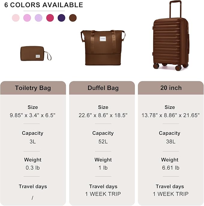LARVENDER Luggage Sets 3 Piece, Expandable Hardside PP Carry On Luggage Suitcase with 360° Spinner Wheels TSA Lock Suitcase Set for Women Men, Maple