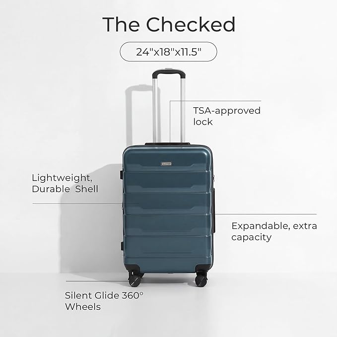 Quatish Checked Luggage 26 inch Large Hard Shell Suitcase with Spinner Wheels, Expandable Durable Luggage with TSA Lock, Smooth Rolling Wheel for Lightweight Travel for Men Women, Teal Blue