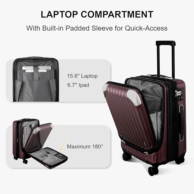LEVEL8 Grace Large Carry on Luggage, 20 Inch Expandable Hardside Suitcases with wheels, Abs+Pc Harshell Spinner Luggages with Tsa Lock, Red