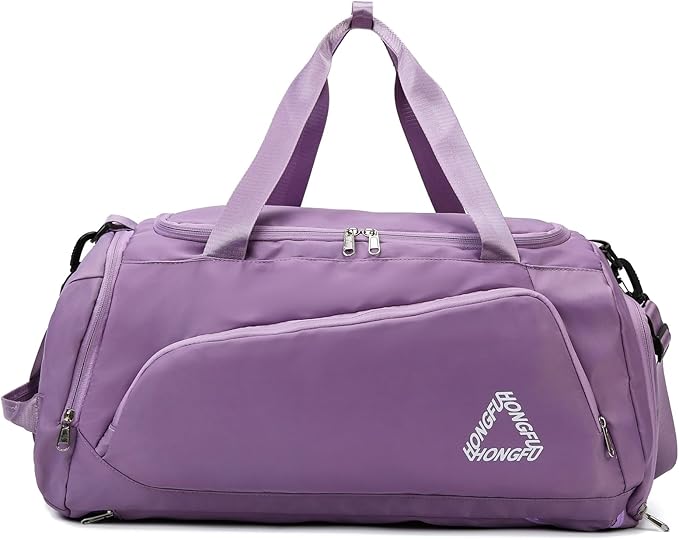 Eslcorri Gym Duffle Bag for Women Men, Sports Backpack with Wet & Shoe Compartment, Fitness Overnight Weekender Bag for Yoga, Swim, Travel (C, Purple)