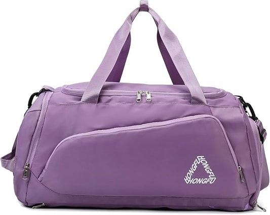 Eslcorri Gym Duffle Bag for Women Men, Sports Backpack with Wet & Shoe Compartment, Fitness Overnight Weekender Bag for Yoga, Swim, Travel (C, Purple)