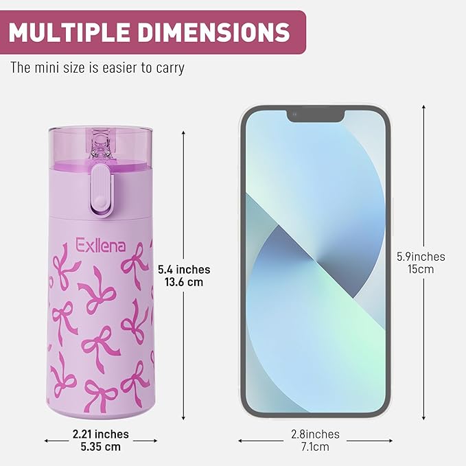 5oz Small Water Bottles with Straw, Mini Water Bottle with One-Hand Open Design, Leak-Proof Locking Lid for Hot&Cold Drinks, Small Travel Water Bottle - 100% Leakproof for School, Travel...(Bow)