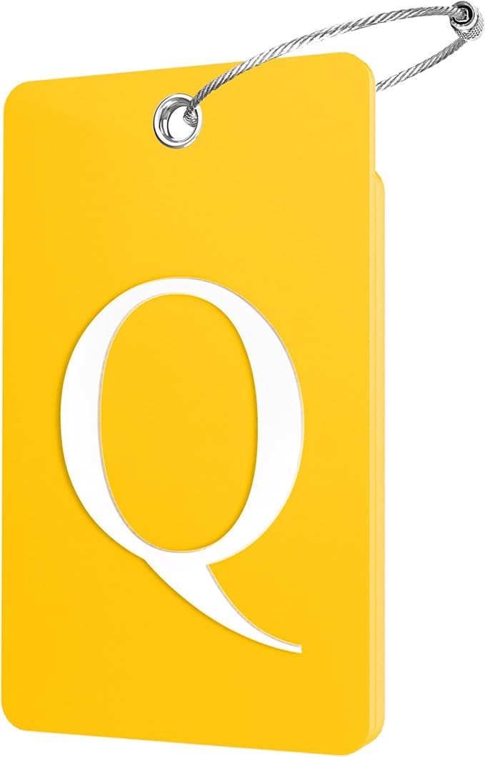 Gostwo 2 Pack Luggage Tags for Suitcases, 26 Initial Letter Travel Luggage Baggage Identification Labels ID Tag Fully Bendable Tags with Stainless Steel Loop (Yellow) (Letter Q)