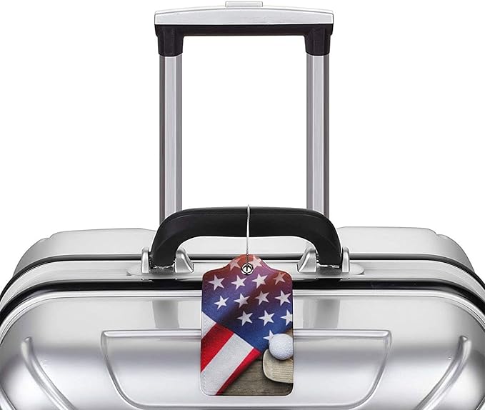American Flag Golf 2 Pcs Luggage Tags, Privacy Cover ID Label with Stainless Steel Loop and Address Card for Suitcases & Travel Bags