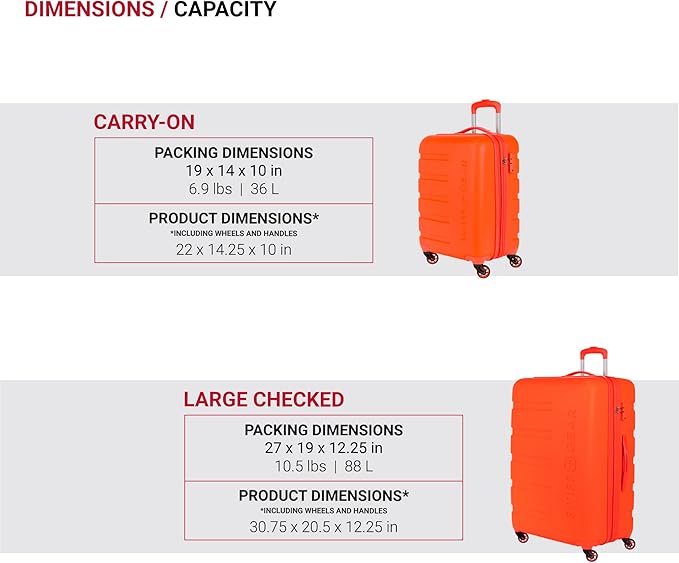 SwissGear 7366 Signature Hardside Expandable Luggage with Spinner Wheels, TSA Lock, Cup-Holder, Orange, 2-Piece Set (19/27)