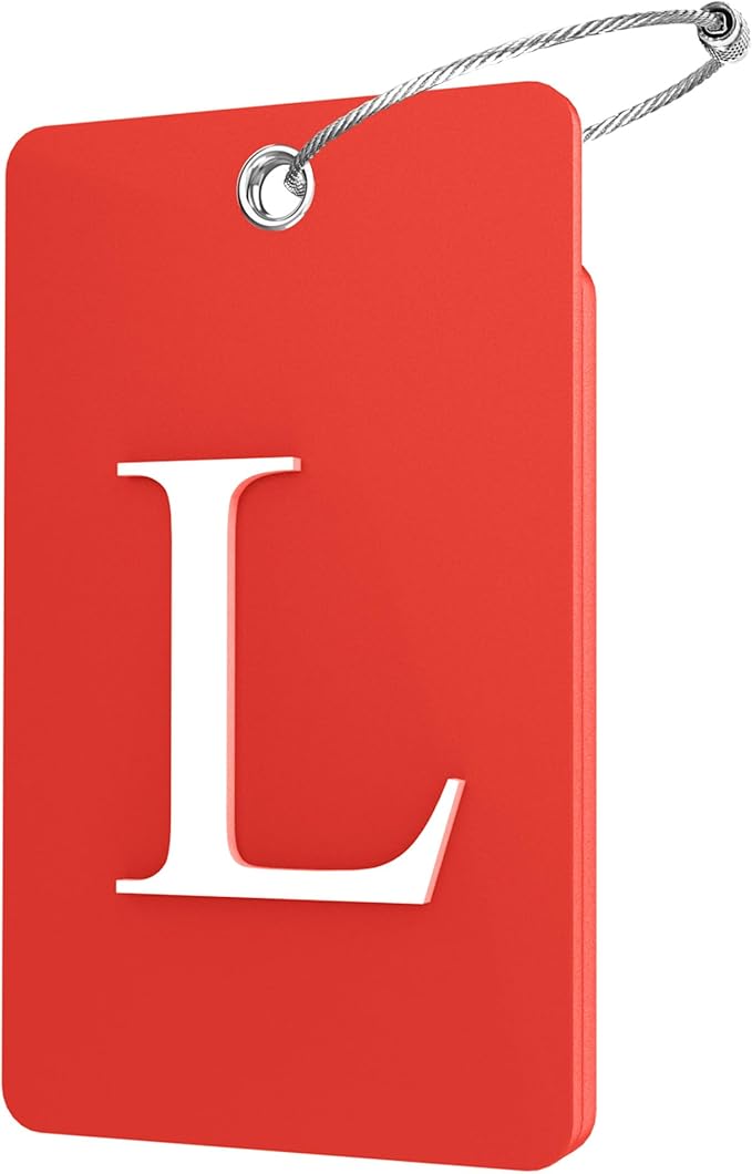 Gostwo 2 Pack Luggage Tags for Suitcases, 26 Initial Letter Travel Luggage Baggage Identification Labels ID Tag Fully Bendable Tags with Stainless Steel Loop (Red) (Letter L)