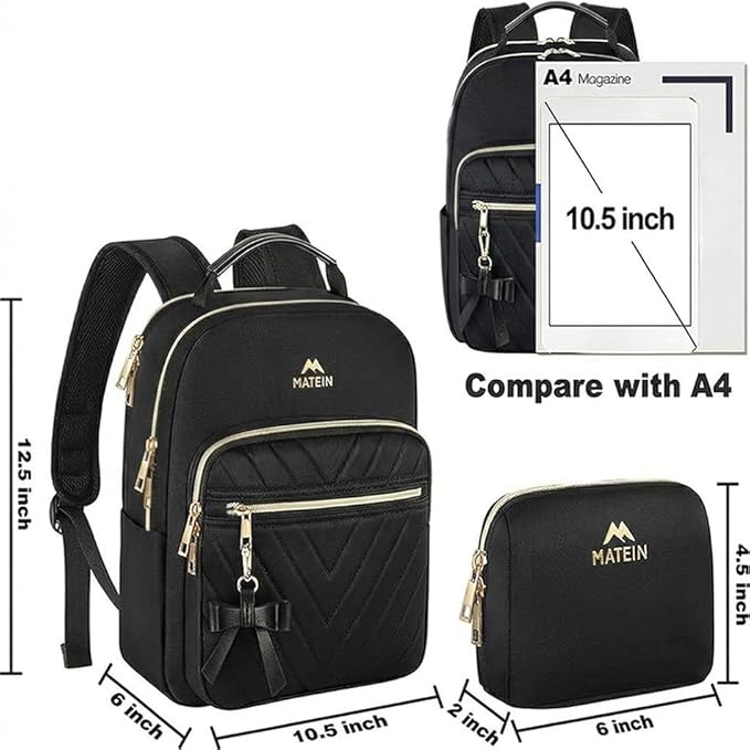 MATEIN Mini Backpack for Women, Waterproof Stylish Daypack Purse Shoulder Bag, Lightweight Small Casual Daily Travel Backpack Mochilas Para Mujer, Lady Girls Gifts for Work School, 2pcs Sets, Black