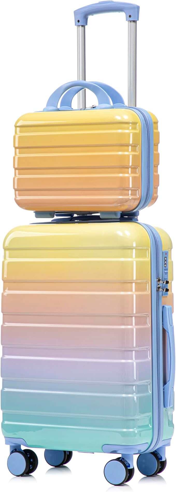 Gradient Yellow-Lake Blue Luggage Set 14" & 20" - 2 Piece PC Spinner Wheel Suitcases with Combination Lock, Lightweight Carry On for Business & Vacation