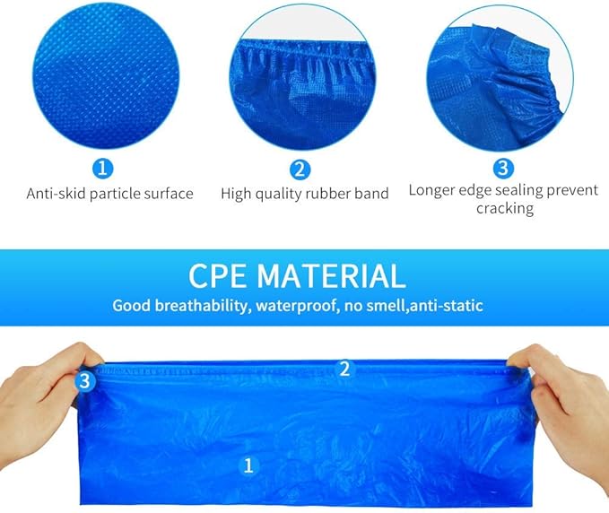 200 Pack 100 Pairs Disposable Shoe Covers Boot Cover Waterproof, Dust proof, The Size Fit Most, Non-slip, Blue, Protect Your Shoes, Floor, Carpet