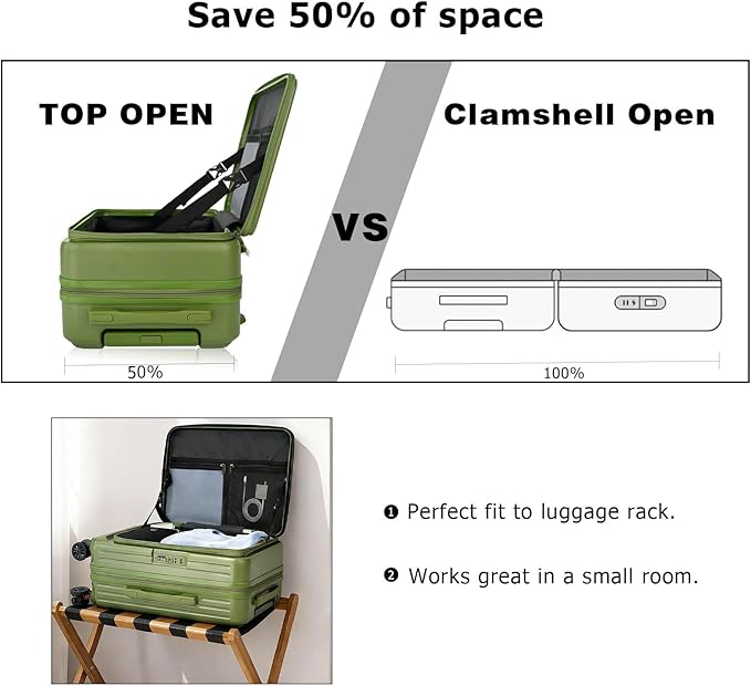 Carry on Luggage Airline Approved, Carry on Suitcases with Wheels, Expandable Suitcase with YKK zipper, Top Open Design Luggage with Spinner wheels, Perfect for Gift, Pale Green Luggage.