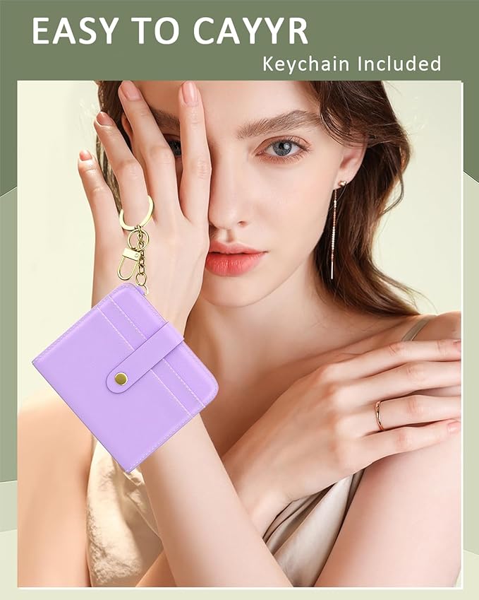 Aiawoxc Womens Wallet, RFID Small Wallets for Women, Slim Compact Credit Card Holder, Cute Leather Bifold Ladies Purse with Zipper Coin Pocket and ID Window, Purple