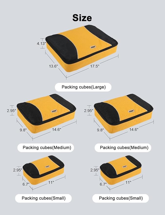 GOX Ultra Light 5 piece Packing Cubes Travel Luggage Organizer 1 Large 2 Medium 2 Small