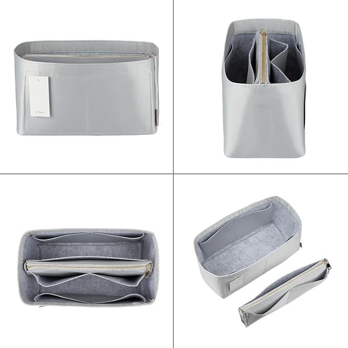 ZTUJO Purse Organizer Insert For Handbags, Purse Organizer With Zipper, Neverfull Organizer, Bag Organizer For Speedy Neverfull ONTHEGO Tote, Handbag and More (Silky Grey, Medium)