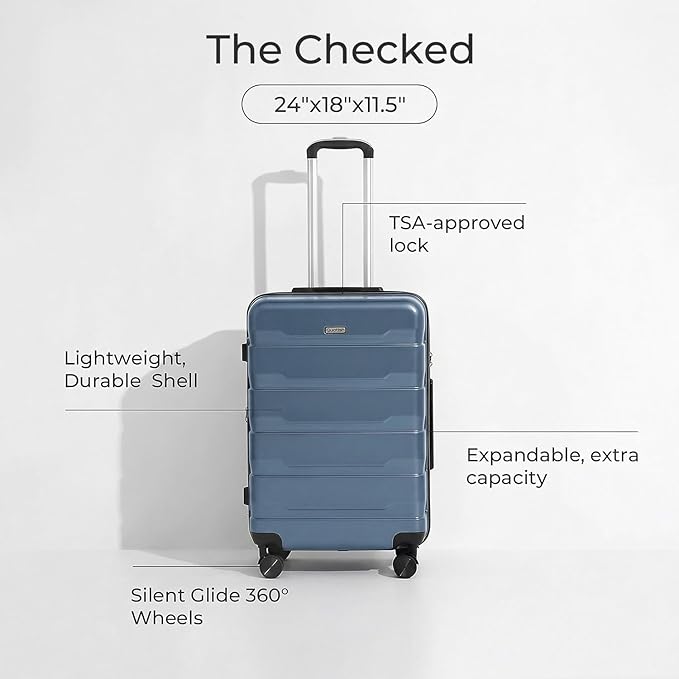 Quatish Checked Luggage 26 inch Large Hard Shell Suitcase with Spinner Wheels, Expandable Durable Luggage with TSA Lock, Smooth Rolling Wheel for Lightweight Travel for Men Women, IceBlue
