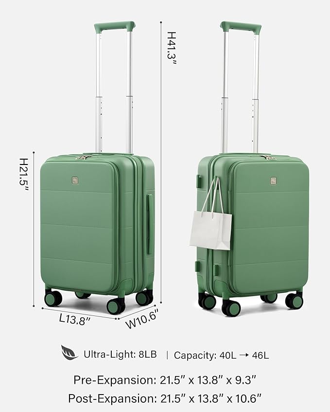 Hanke Hardside Expandable Carry On Luggage, 20 Inch Top Opening Trunk Luggages with Spinner Wheels, All-PC Hard Shell Carry-On Suitcase, Lightweight & TSA Airline Approved (Forest Green, 46L)