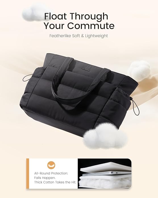 LOVEVOOK Tote Bag for Women with Giant Tumbler Holder Pocket, Puffer Work Travel Laptop Handbag with Zipper for Nurse Teacher
