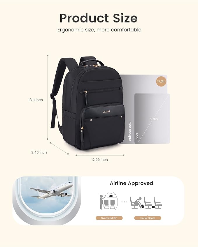LOVEVOOK Laptop Backpack for Women, 17.3" Work Business Computer Backpack,Casual Daypack Purse, Travel Personal Item Bag for Gift, Cream Chestnut Brown