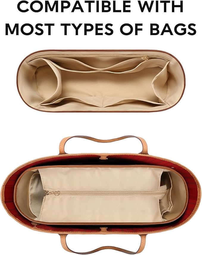 GIVLEFLY Medium Purse Organizer Insert for Tote Bag, Lightweight Handbag Organizer with Multiple Pockets, Structured Bag Insert for Women,Beige
