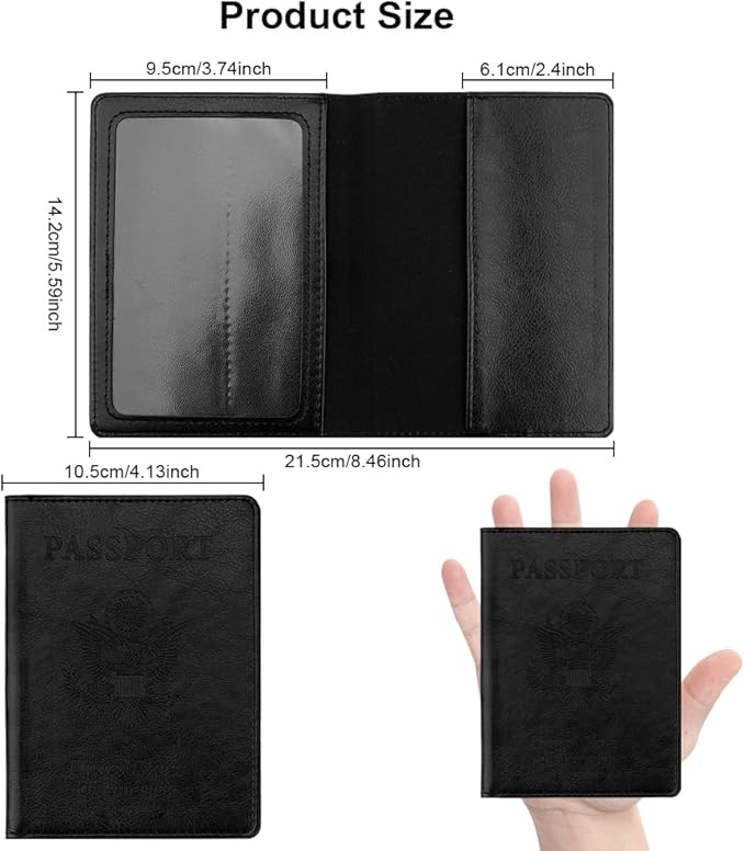 Passport Holder, Travel Must Haves, Men's Black Leather Passport Case with Vaccine Card Slot