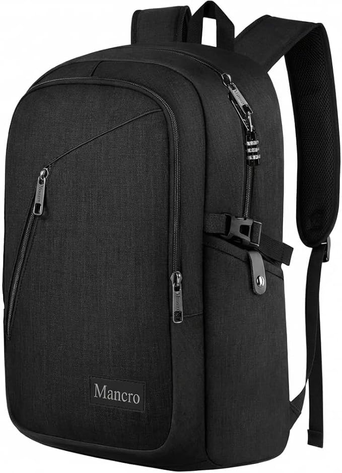 Mancro Laptop Backpack for Travel 17.3 in Anti-Theft Business Backpack Large Travel Computer Bag Daypack Work College Bookbag for Men Women, Black