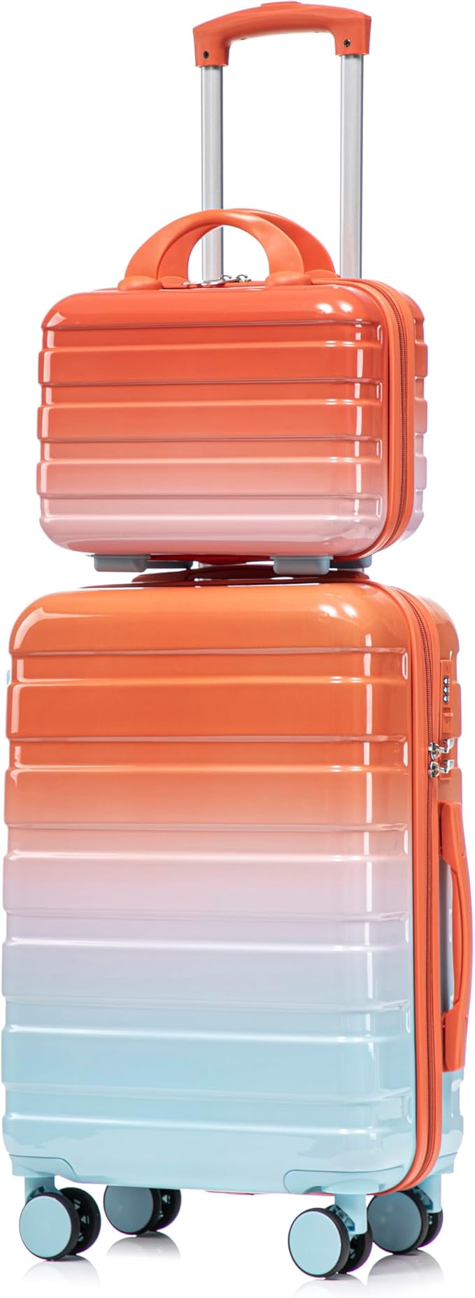 Gradient Red-Blue Luggage Set 14" & 20" - 2 Piece PC Spinner Wheel Suitcases with Combination Lock, Lightweight Carry On for Business & Vacation