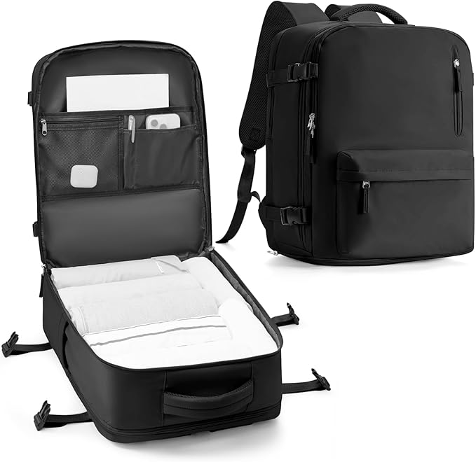 VECAVE Travel Backpack for Women, Airline Flight Approved Carry On Backpacks Waterproof 14 Inch Laptop Backpack with Shoe Compartment Casual Daypack Black