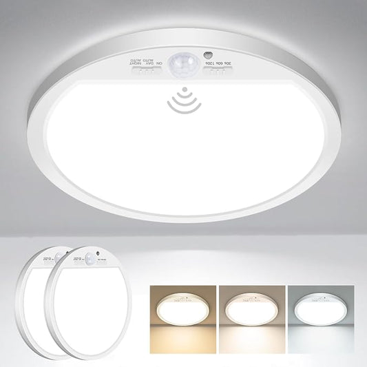 slochi 2Pack Motion Sensor Light Indoor Wired, 12 Inch 3000K/4000K/6500K Closet Lights Motion Sensored, 24W 2400LM Flush Mount Ceiling Light for Hallway Pantry Stairwell Porch, White