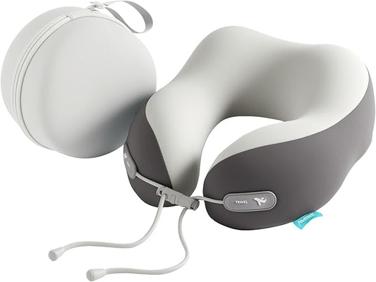 Travel Pillow with New Cool Material,Neck Pillow for Traveling 100% Pure Memory Foam,Travel Neck Pillow with Zipper Box, Airplane Pillow for Traveling,Travel Essentials (Grey)