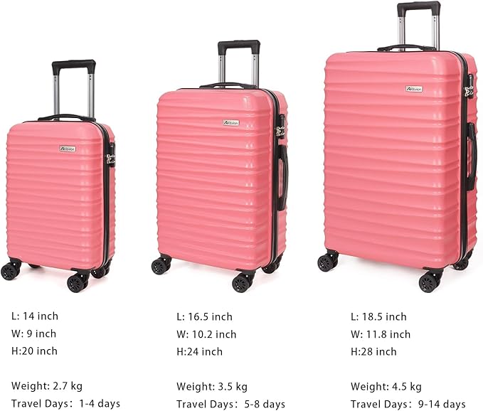 Luggage Sets 3 Piece (20/24/28 Inch) Carry on Suitcase with Wheels PC+ABS Hardside Spinner Travel Luggage - Pink