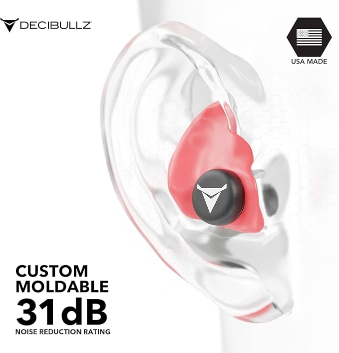 Decibullz - Custom Molded Earplugs, 31dB Highest NRR, Comfortable Hearing Protection for Shooting, Travel, Work and Concerts
