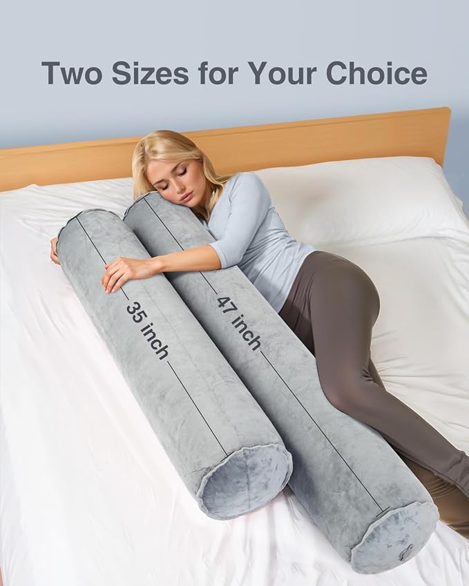 Luxtude Inflatable Body Pillow for Adults Kids, Travel Body Pillows for Side Sleeper, 47Inch Long Round Bolster Pillows for Bed, Round Cervical Cylinder Pillow for Hugging Sleeping, Back etc.