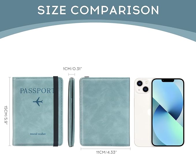 ILIYAH-Passport Cover-Passport Holder Travel Wallet-RFID Blocking Passport Case Travel Accessories Card Holder Wallet Unisex Travel Gifts (Blue)
