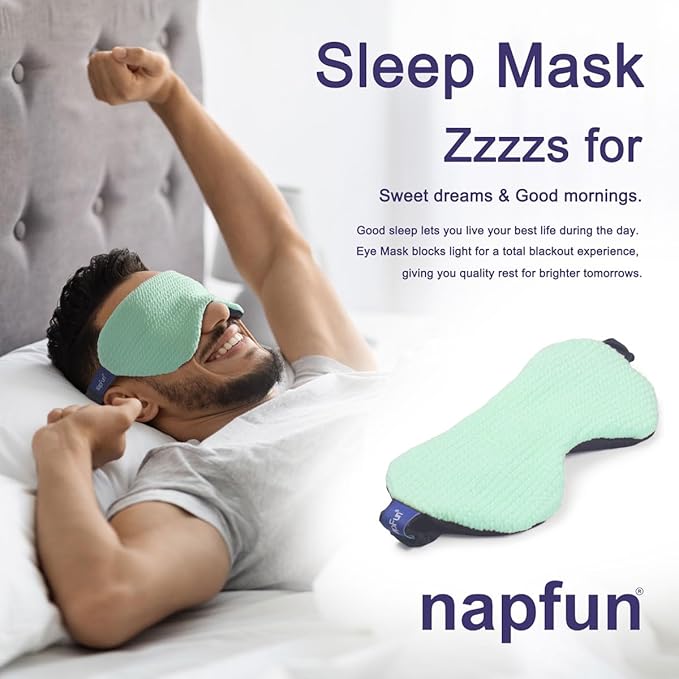 napfun Neck Pillow for Travel with Travel Pouch, Sleep Mask & Earplugs, Memory Foam Airplane Pillow for Headrest Sleep with Eyeshades, Plane Essentials with Eye Blindfold, Turquoise Striped Kit