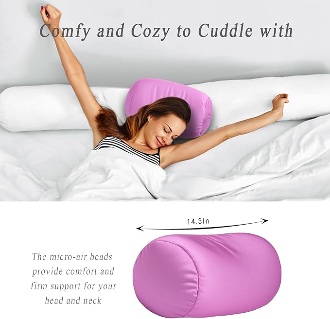 Squishy Neck Pillow, 7Inch x 12Inch Soft Travel Body Bed Pillow Bean Pillow for Kids Adult Chair Sleeping Car Seat, Fun Dormroom (Purple)