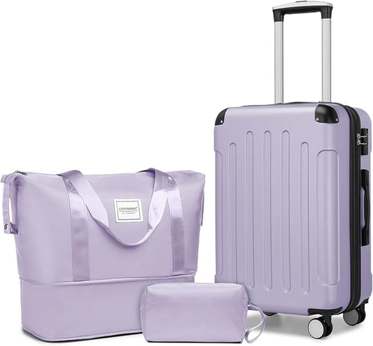 LARVENDER Luggage Sets 3 Piece, Expandable Carry on Luggage 22x14x9 Airline Approved Hardshell Suitcase with Spinner Wheels TSA Lock, Lightweight Rolling Suitcase for Men and Women, Purple Lavender