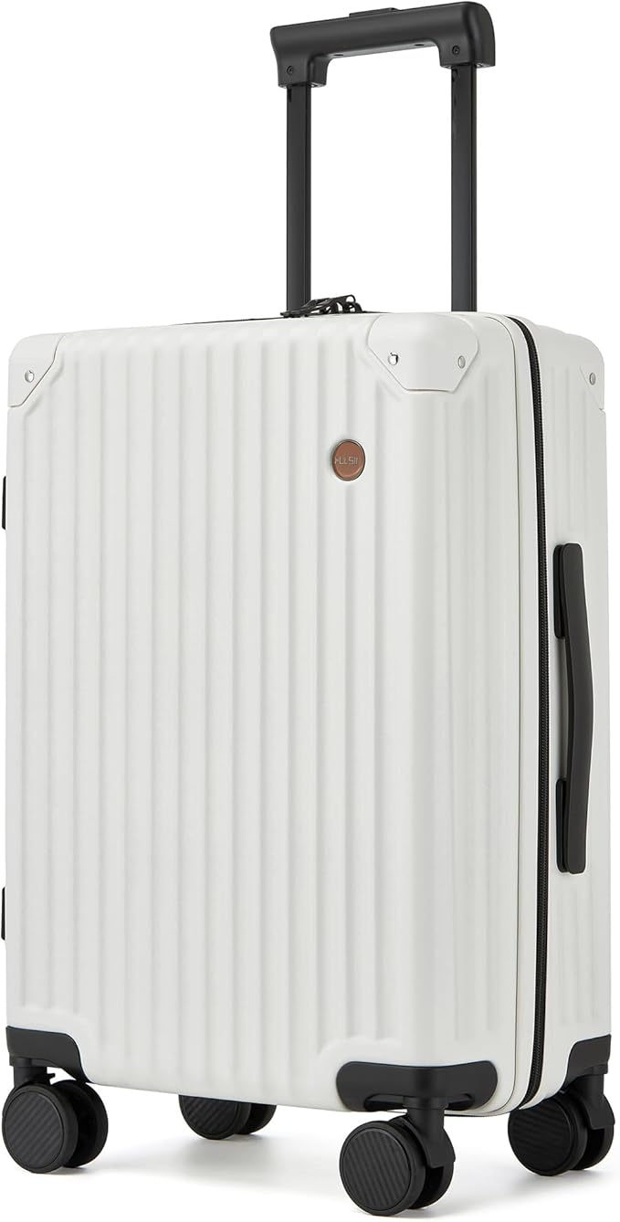20 Inch Carry On Luggage,22x14x9 Airline Approved Hardside Suitcase with 8 Spinner Wheels and TSA Lock, Lightweight PC+ABS Hard Shell Travel Luggage for Men and Women (White)