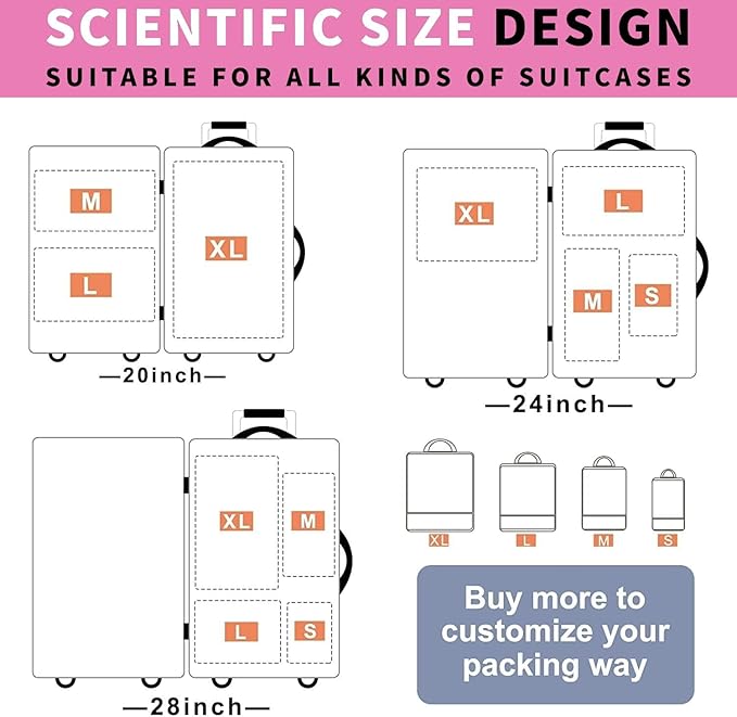6 Set Kids Packing Cubes for Travel Carry On, Space Saving Compression Bags for Packing In Suitcase, Cute Pink Packing Organizers for Luggage Storage Girls Gift Trip and Family Vacation